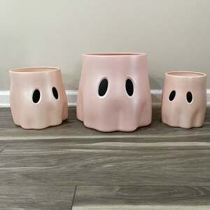 New Viral Set of 3 Pink Ghost Plastic Buckets / Planters Rare Color